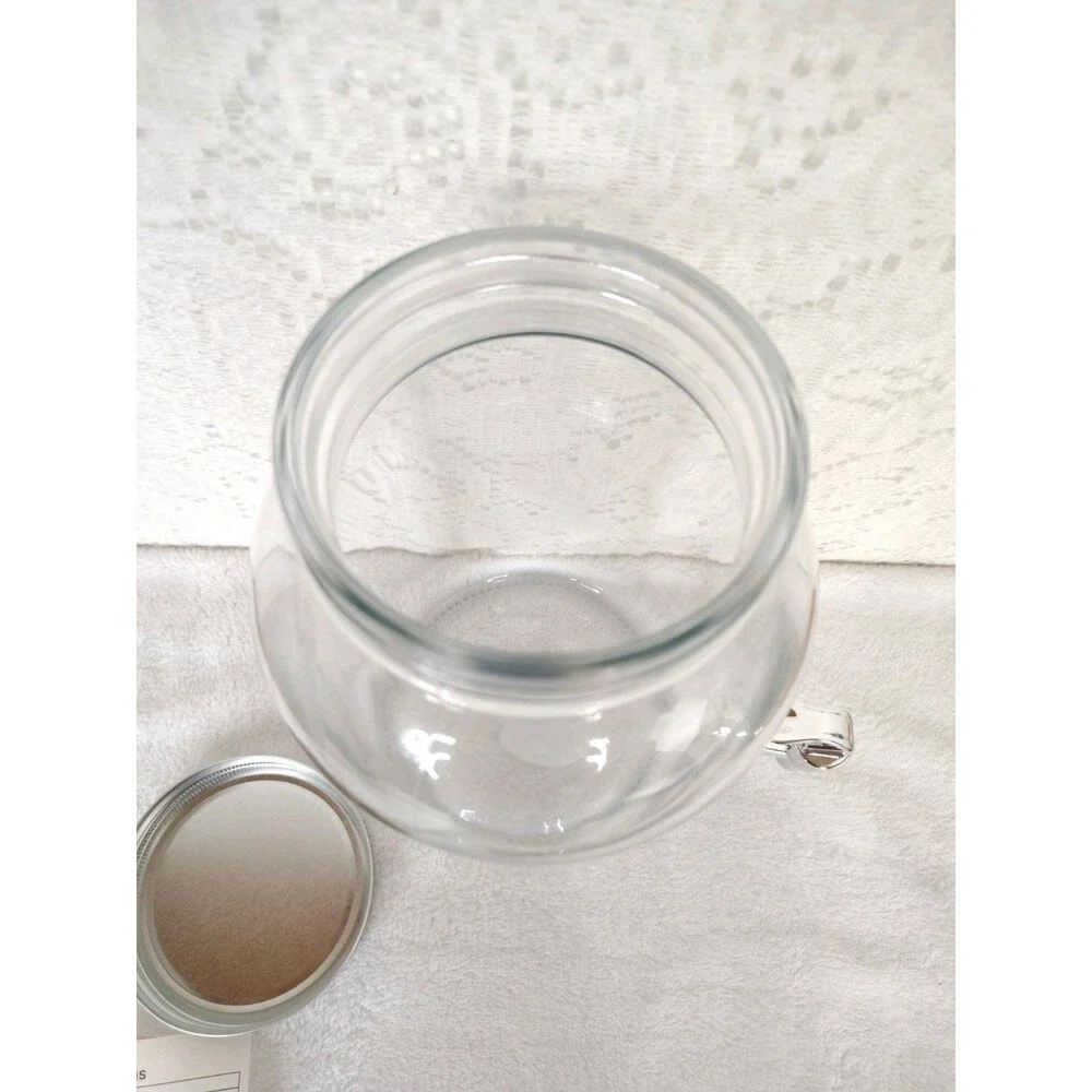 Glass Beverage Dispenser Jar Clear Round  Metal Lid Spigot 1 Gallon